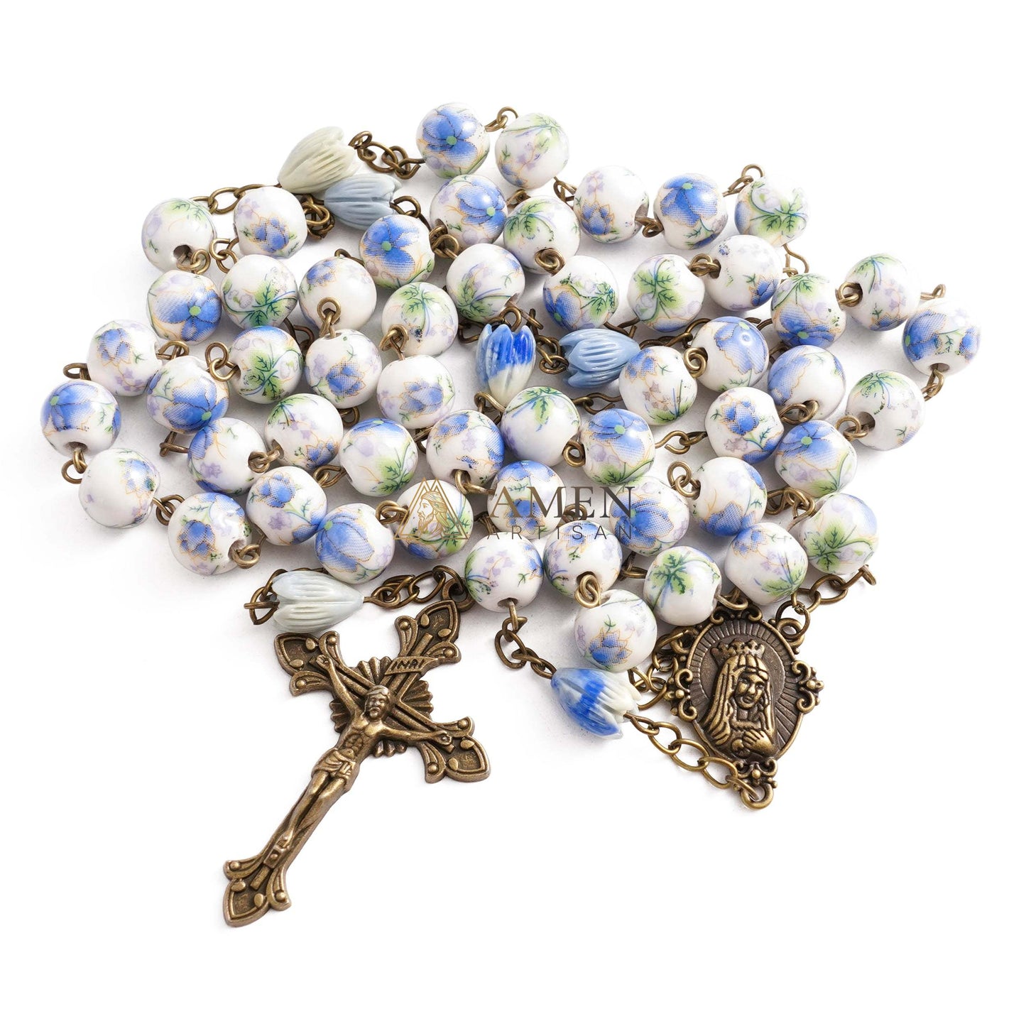 Flowers and Plants Ceramic Rosary Amen Artisan