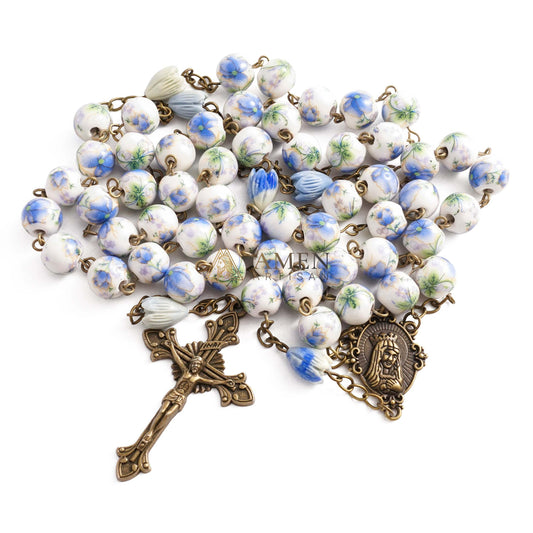 Flowers and Plants Ceramic Rosary Amen Artisan