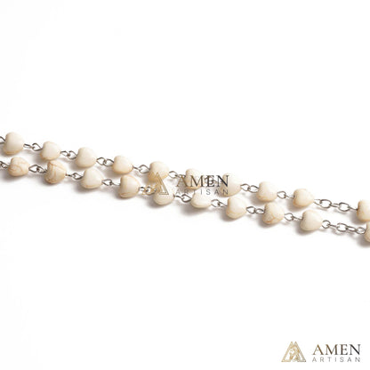 White Turquoise Heart Rosary Amen Artisan