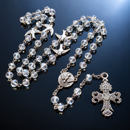【DEAL TODAY】Holy Spirit Dove Rosary-Style Necklace with Clear Faceted Beads