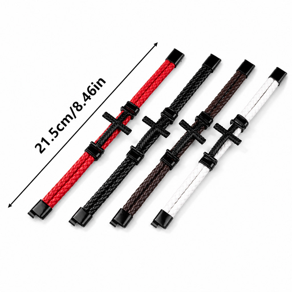 【DEAL TODAY】Leather Cross Bracelet with Magnetic Clasp