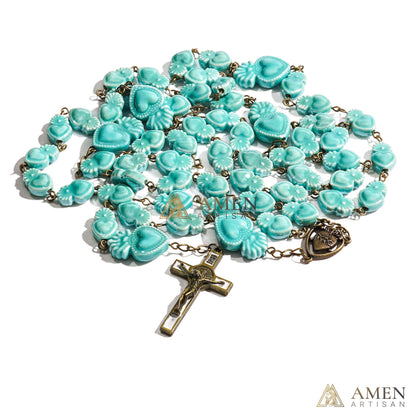 Ceramic Sacred Heart Beads Rosary - Vintage Bronze Style Rosary - Amen Artisan