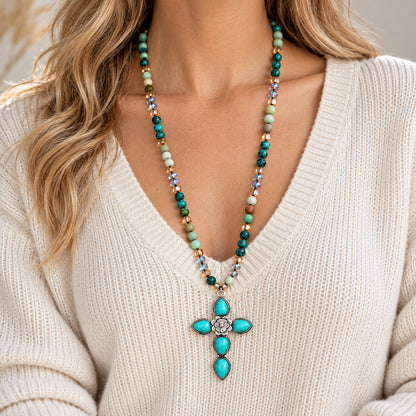 Turquoise Accent Cross Necklace