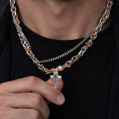 Two-Tone Mixed-Link Cross Necklace