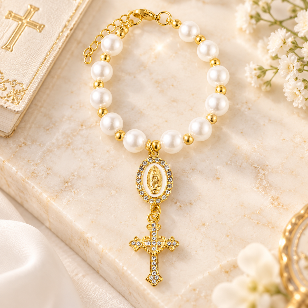 【DEAL TODAY】Pearl-Style Cross Hanging Ornament