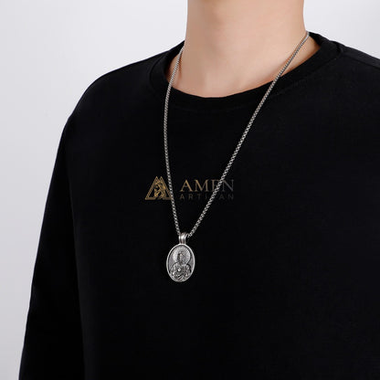 Sacred Heart of Jesus Oval Pendant Necklace Amen Artisan