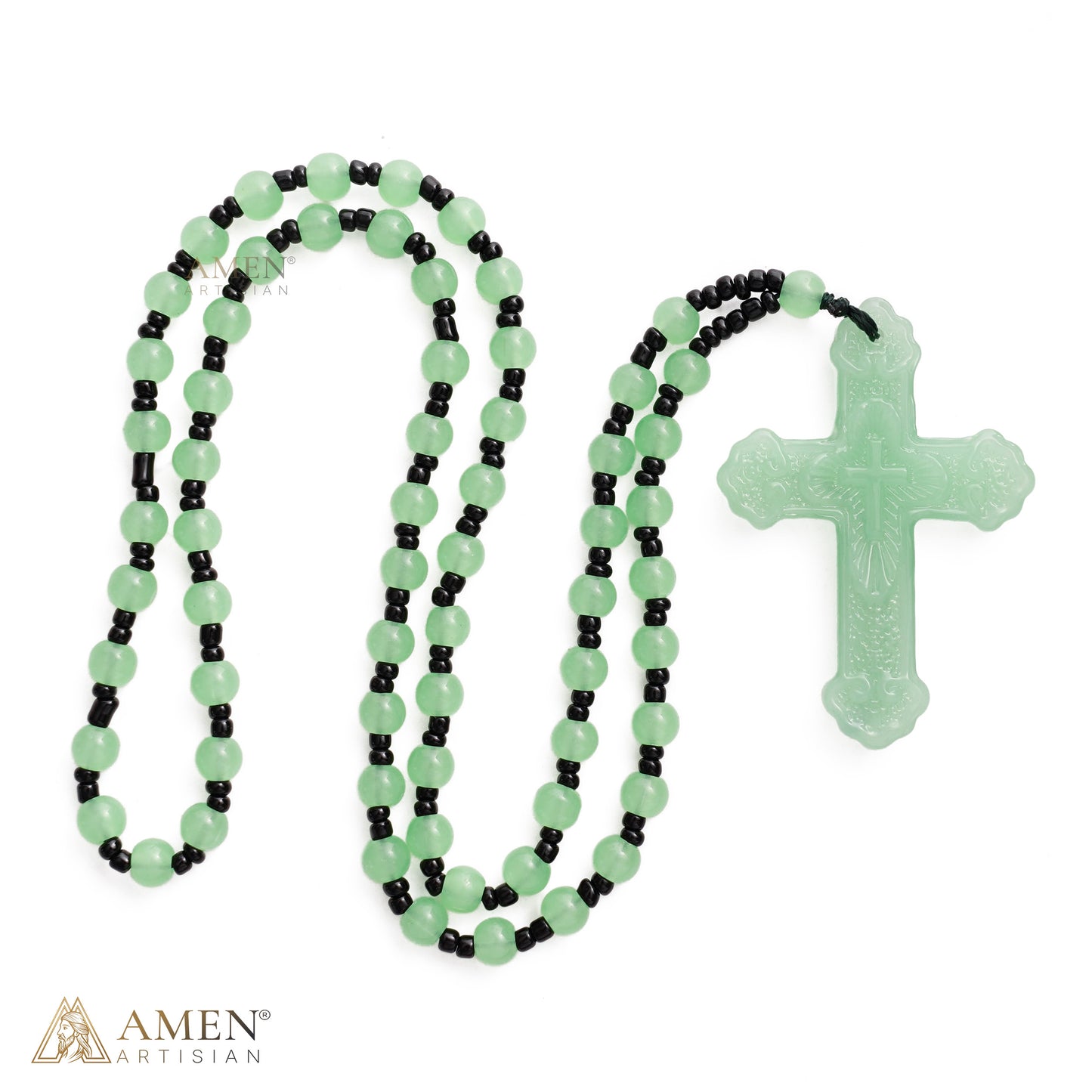 Green Glass Bead Cross Necklace — A Quiet Reminder of Faith