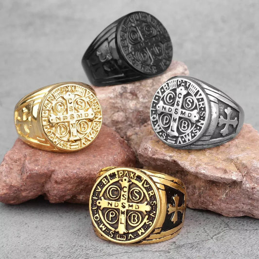 Saint Benedict Cross & Inscriptions Ring Amen Artisan