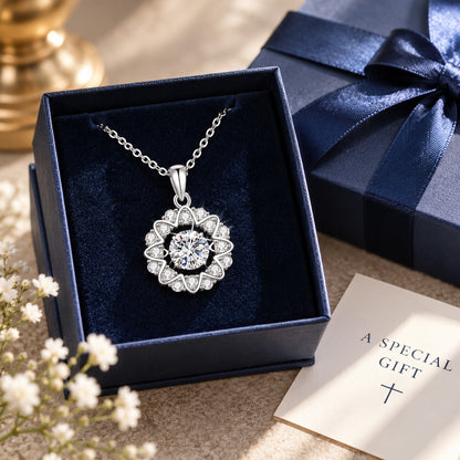 Necklace, Pendant Necklace, 925 Sterling Silver, Moissanite, None Identifiable, Moissanite Floral Halo Pendant Necklace