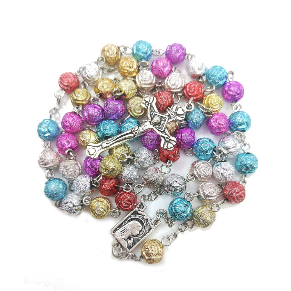 Crucifix Cross Multicolor Rose Bead Rosary