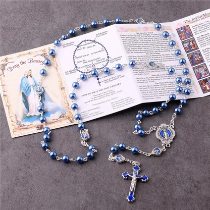 $0.99 Deal Deep Blue Pearl Beads Virgin Mary Rosary