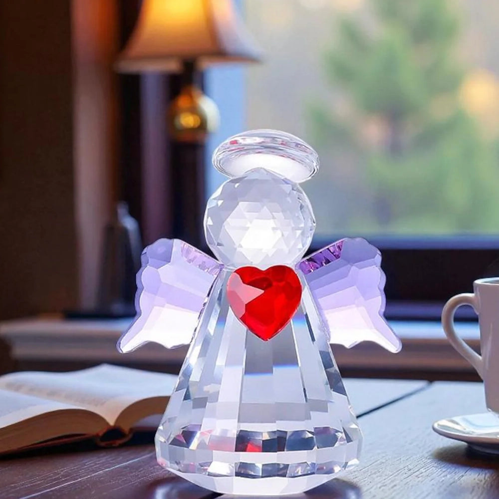 Heart-Shaped Angel Crystal Desktop Ornament | Guardian of Light, Healing Decor Gift Amen Artisan