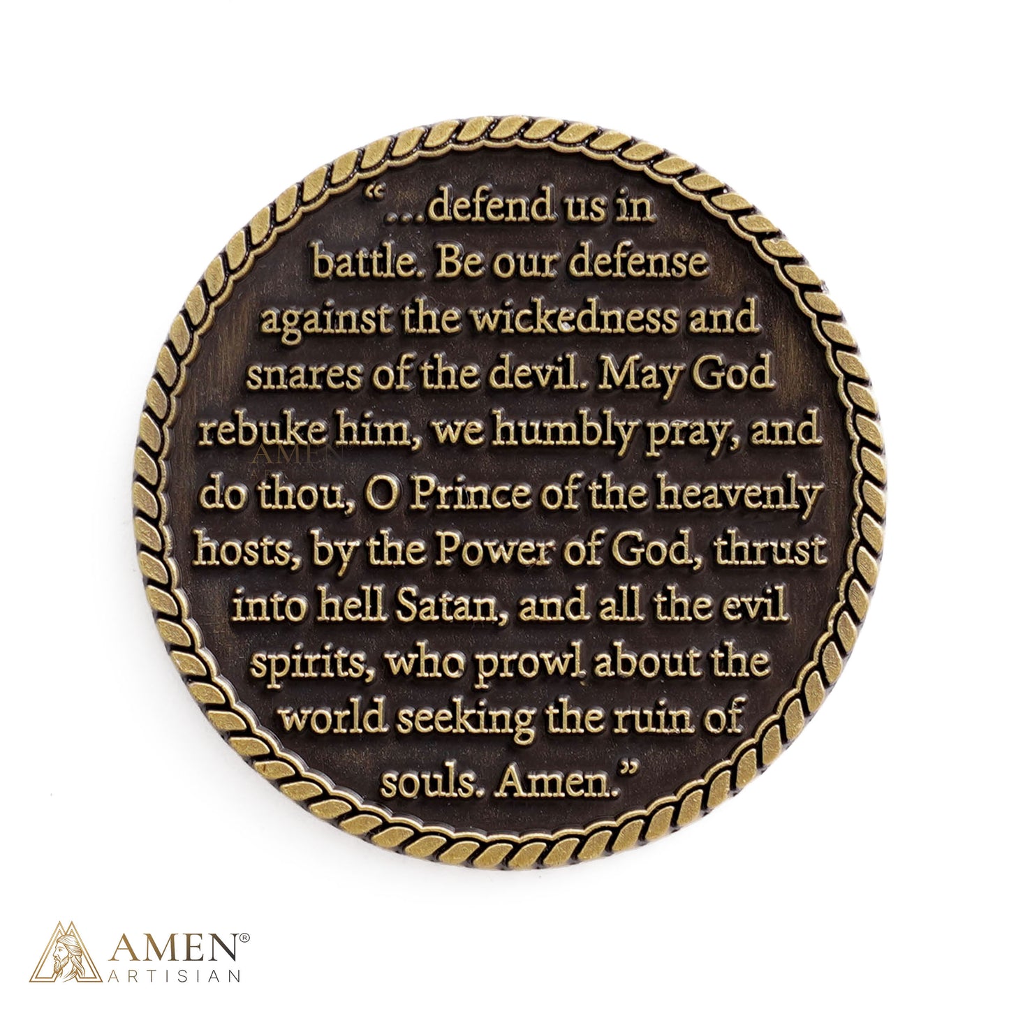 【DEAL TODAY】St. Michael the Archangel Challenge Coin with Prayer Text | Amen Artisan