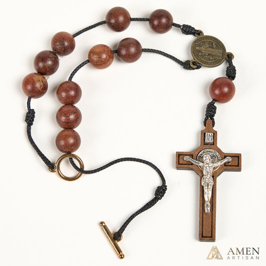 Walnut Wood Rosary for Car Rearview Mirror | Amen Artisan