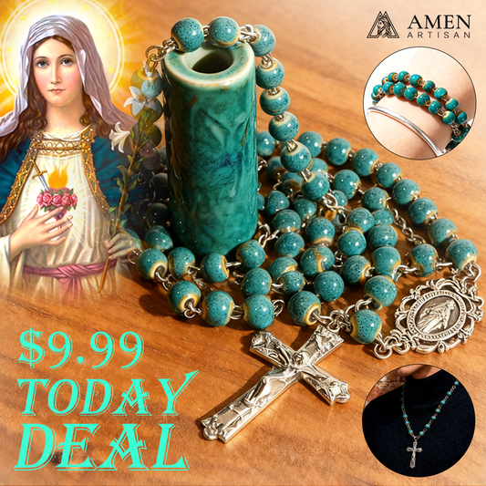 【Deal Today】Turquoise Speckled Ceramic Beads Rosary