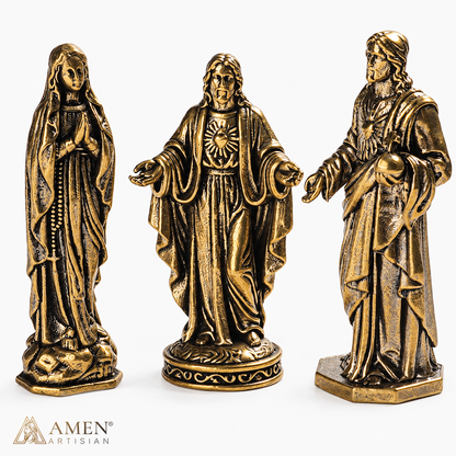 Miniature Brass Jesus & Mary Devotional Statues