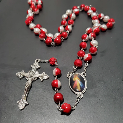 $0.99 Deal Red White Pearls Divine Mercy Rosary