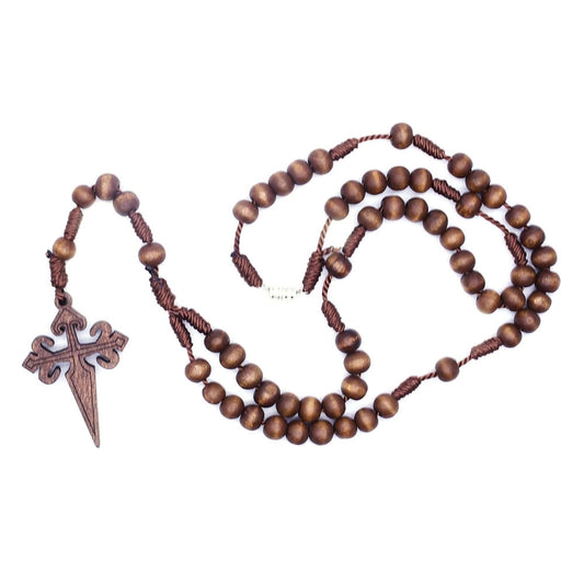 Handcrafted Brown Wooden Rosary Cross Necklace