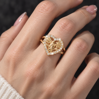 【DEAL TODAY】Our Lady of Guadalupe Heart Ring with Rose Details