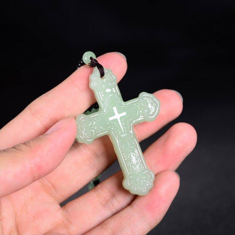 Green Glass Bead Cross Necklace — A Quiet Reminder of Faith