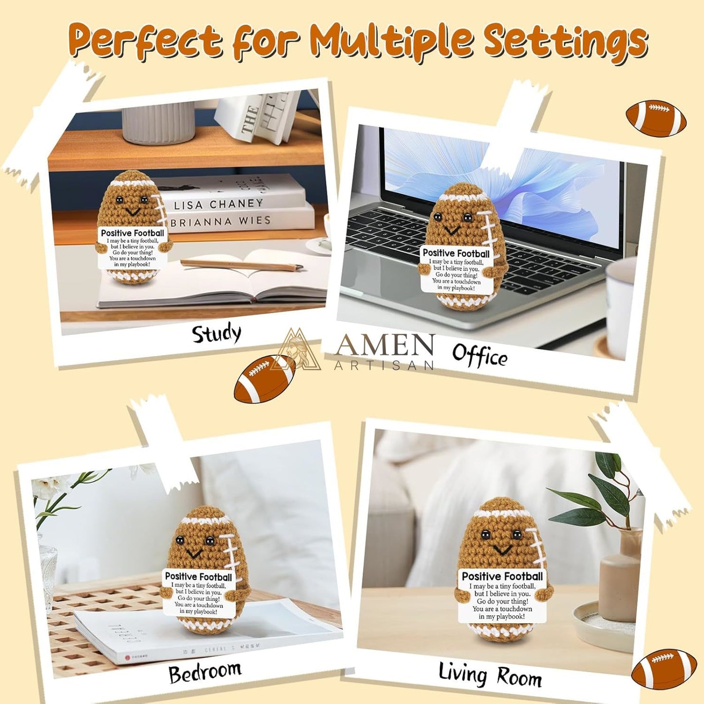 Hand-Knit Positive Football Plush Doll