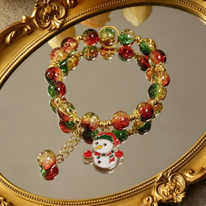 Santa Claus Christmas Glass Bead Stretch Bracelet