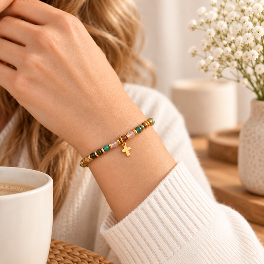 【Deal Today】Boho Natural Stone Cross Bracelet with Adjustable Cord — Faith | Amen Artisan