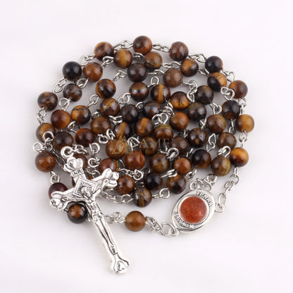 Tiger's Eye Saint Michael Crucifix Rosary  Amen Artisan