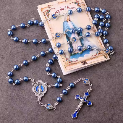 $0.99 Deal Deep Blue Pearl Beads Virgin Mary Rosary