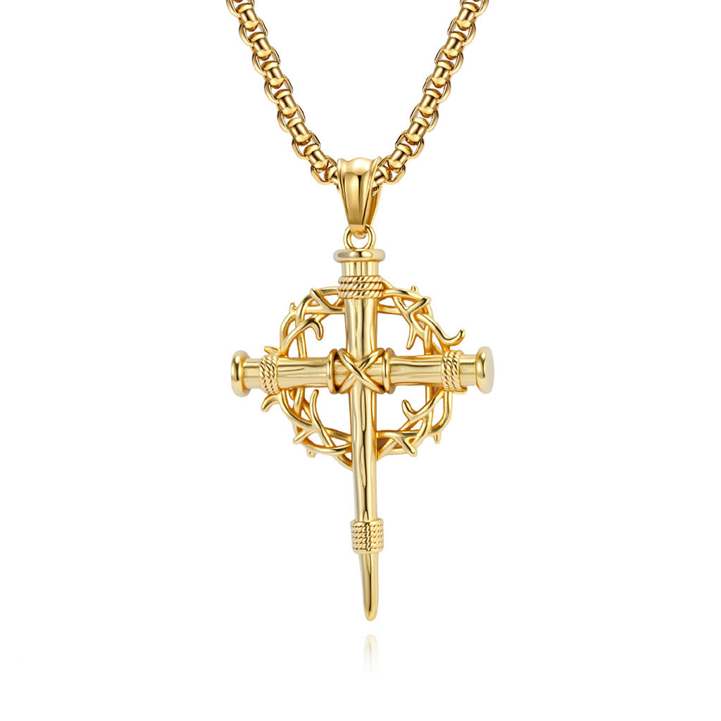 Crown of Thorns Nail Cross Necklace