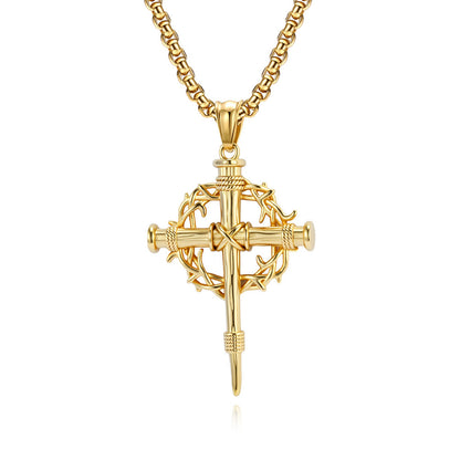 Crown of Thorns Nail Cross Necklace
