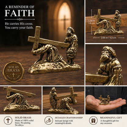 Brass Christ Carrying the Cross Figurine for Prayer and Reflection