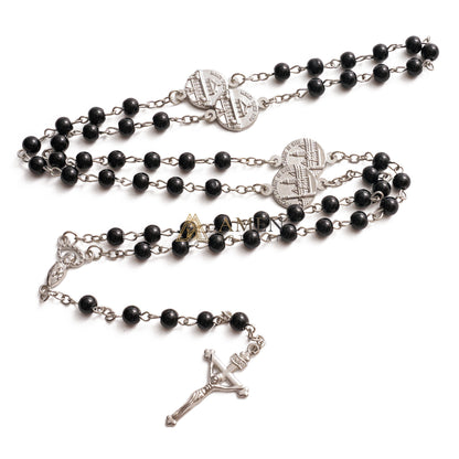 Crucifix Our Lady Black Bead Rosary  Amen Artisan