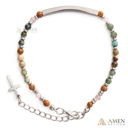 【Deal Today】Adjustable Natural Stone Bracelet with Cross | Amen Artisan