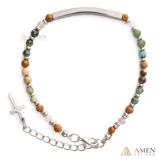 【Deal Today】Adjustable Natural Stone Bracelet with Cross | Amen Artisan