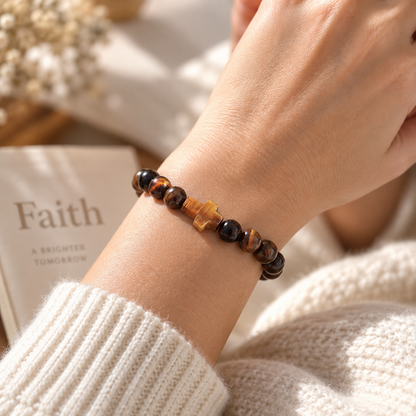 Natural Stone Cross Bracelet
