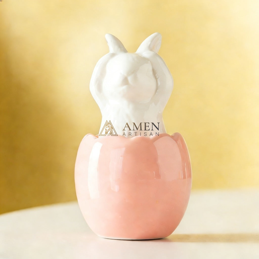 Easter Ceramic Bunny Egg Statue Amen Artisan