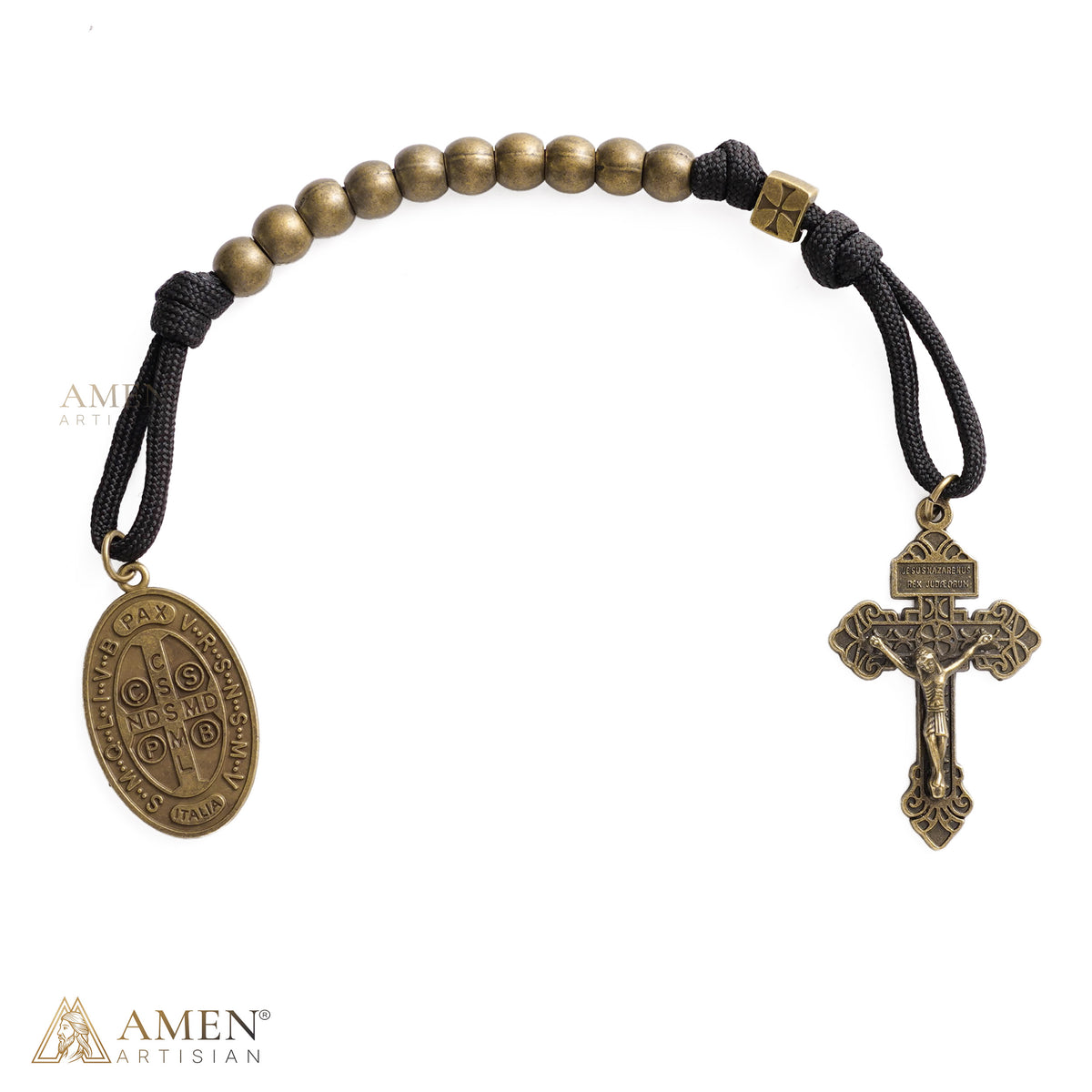 A Prayerful Reminder of Protection — St. Benedict Bronze Bead Pocket Rosary