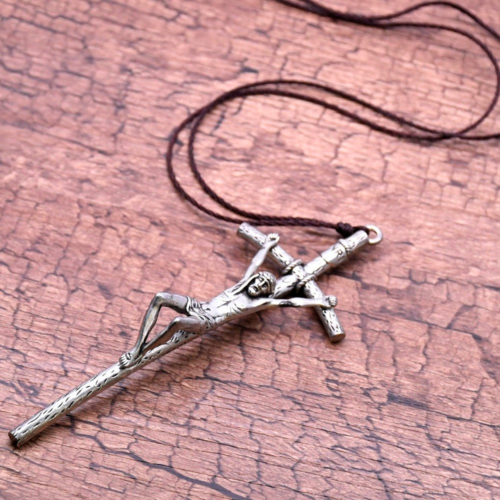 $0.99 Deal Crucifix Pendant with Weathered Cross & Sorrowful Christ Detailing