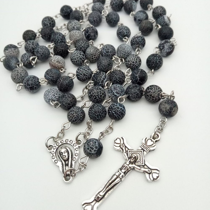 $0.99 Deal Black Crackle Agate Natural Stone Rosary