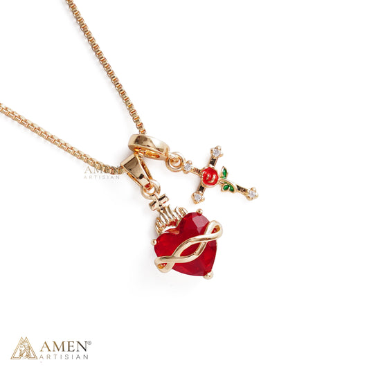 【DEAL TODAY】Sacred Heart & Rose Cross Multi-Pendant Necklace