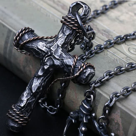 925 Sterling Silver Cracked Cross Pendant Necklace