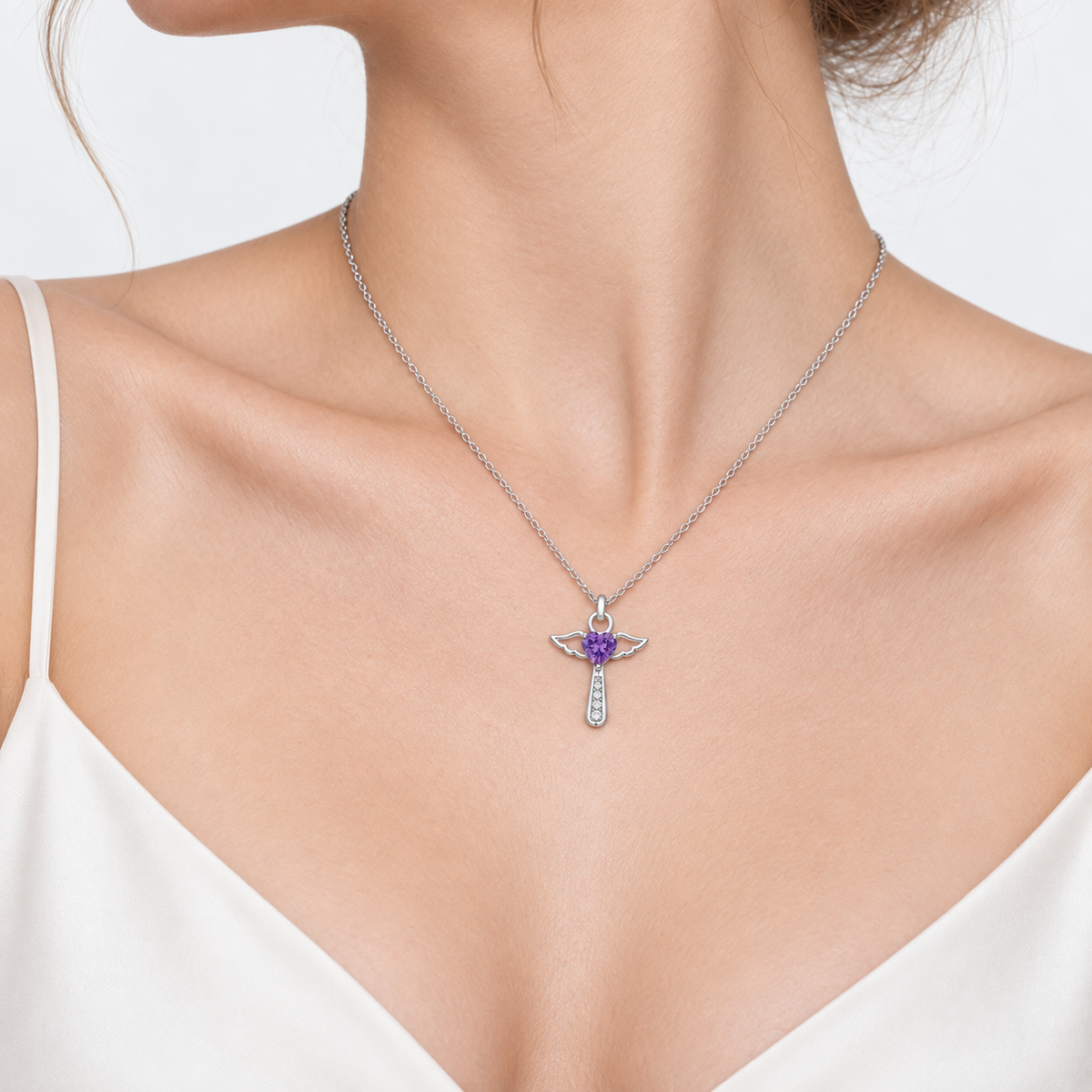 Sparkling Angel Heart Pendant Necklace