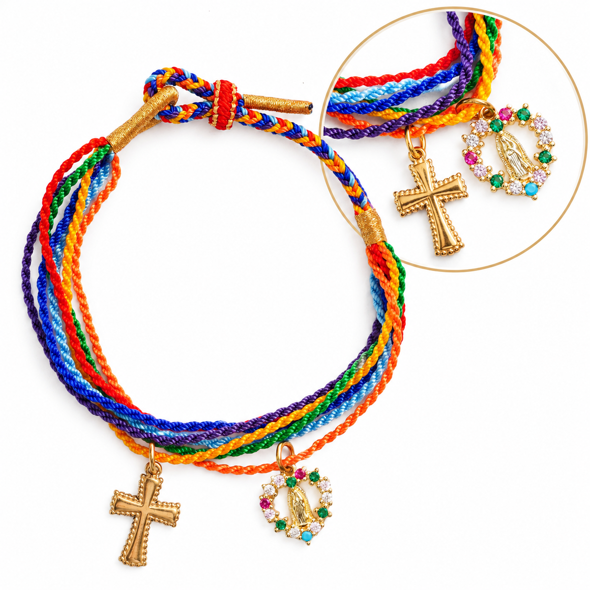 St. Benedict Medal Adjustable Cord Bracelet with Cross Charm