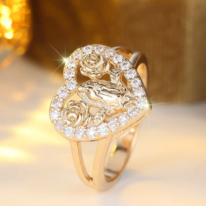 Virgin Mary Heart Ring with Rose Details