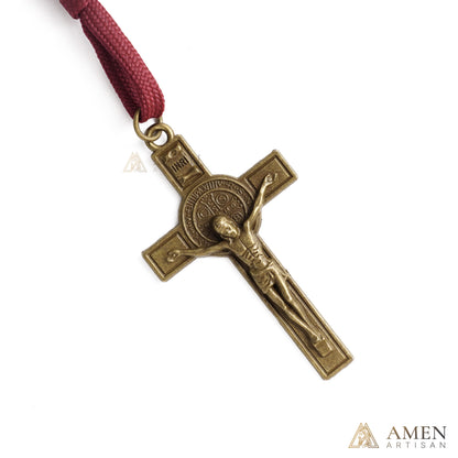 【DEAL TODAY】Burgundy Clip-On Pocket Decade Rosary with Crucifix and Our Lady Medal