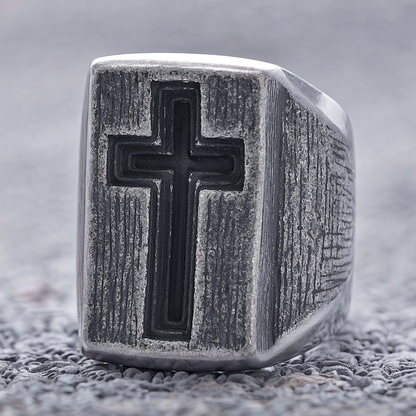 The Gate of Heaven  Titanium Steel Cross Ring | Amen Artisan