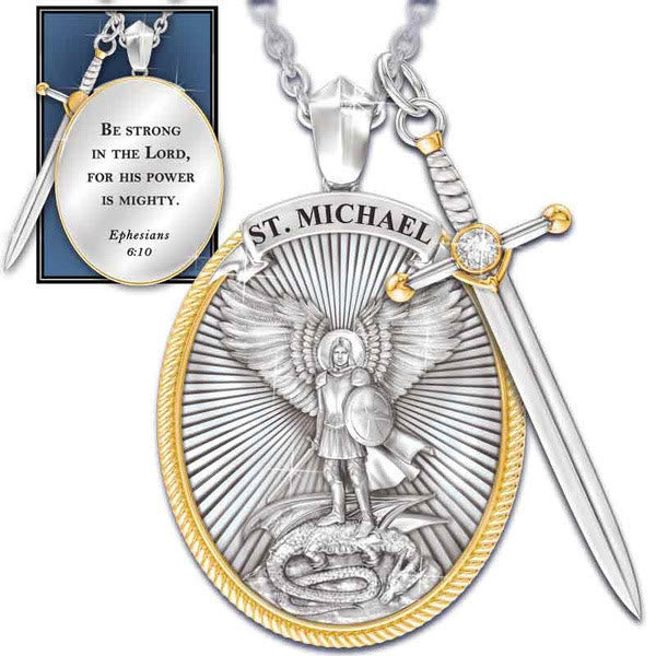 St Michael Necklace - Sword and Shield - Amen Artisan