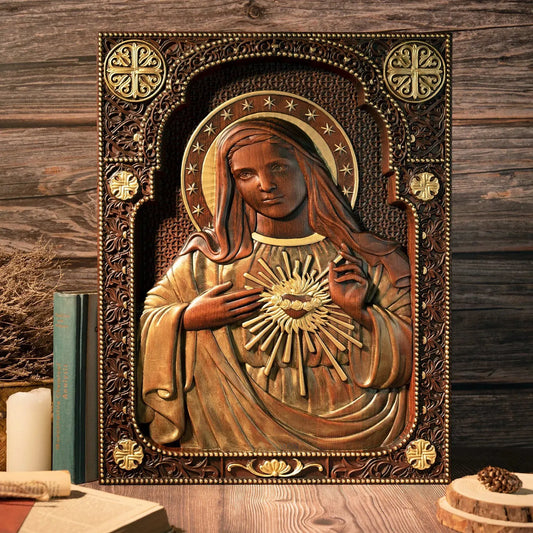 Immaculate Heart of Mary Wood Carving