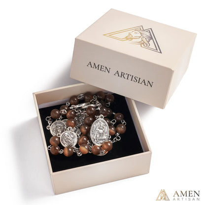 Rosario benedettino in pietra occhio di gatto